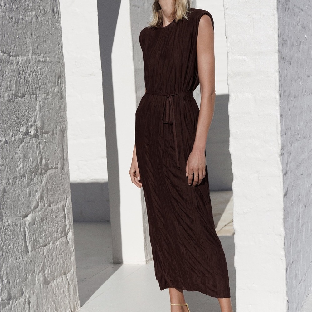 Creased-Effect Belted Zara Dress